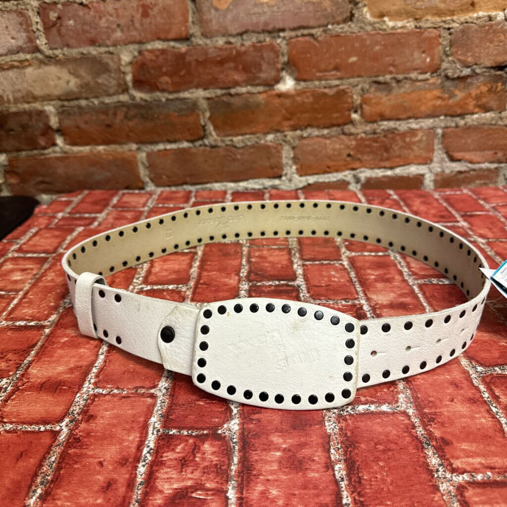 Cipo & Baxx Studded Leather Belt White Size 42