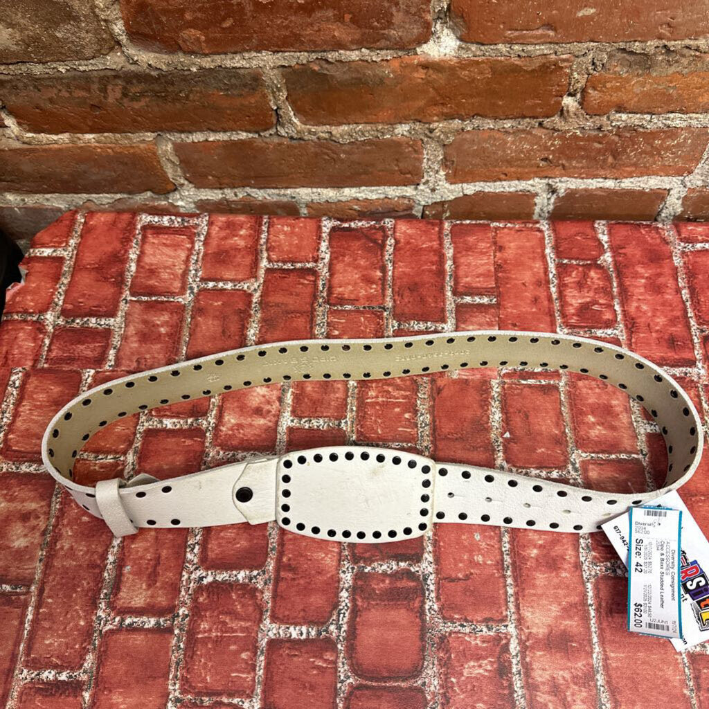 Cipo & Baxx Studded Leather Belt White Size 42