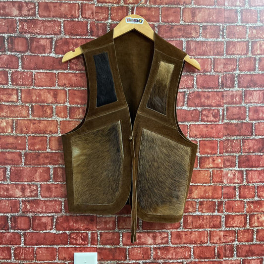 Vintage Suede and Cowhide Vest Brown Size S