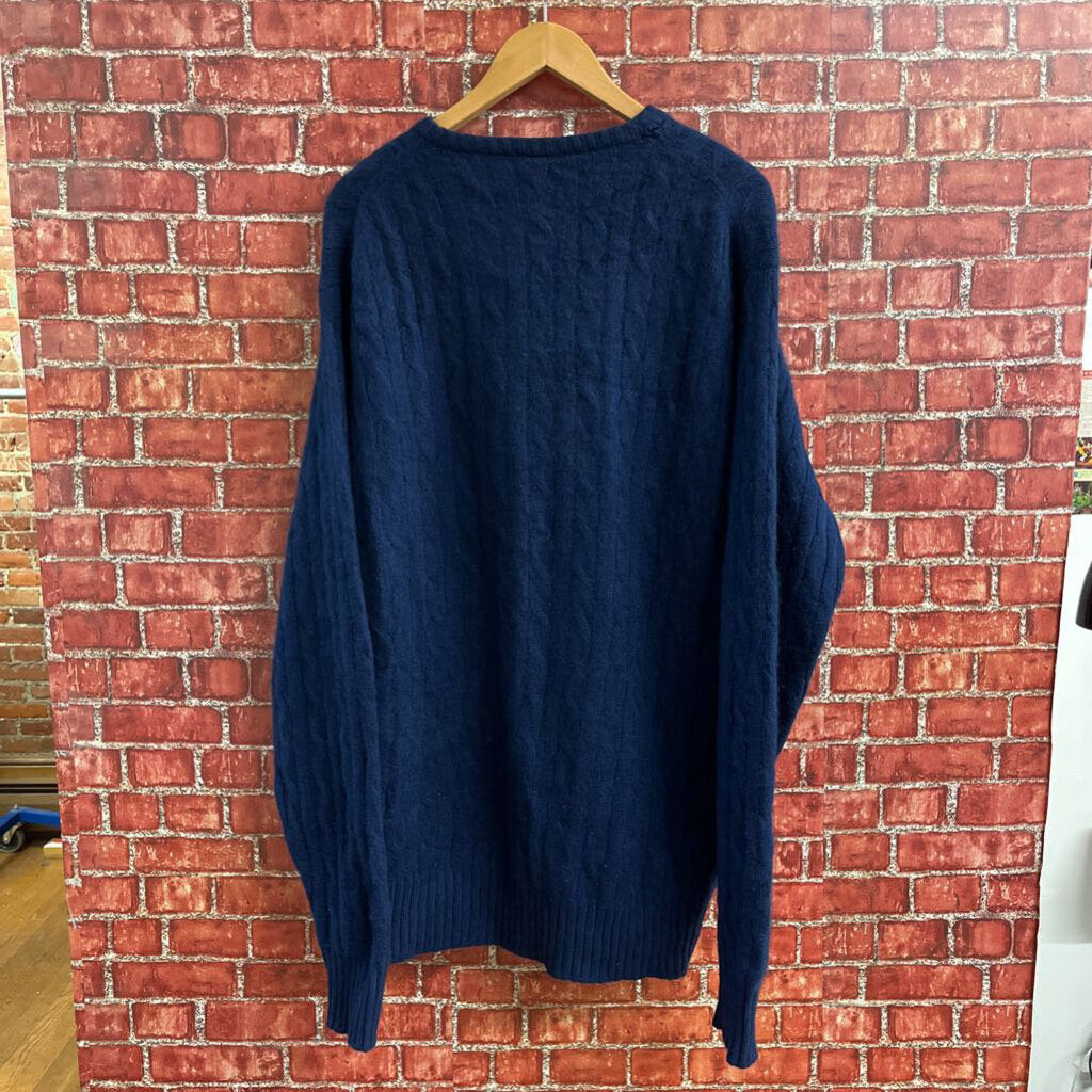 Vintage 100% Cashmere Cable Knit Sweater Blue Size XL