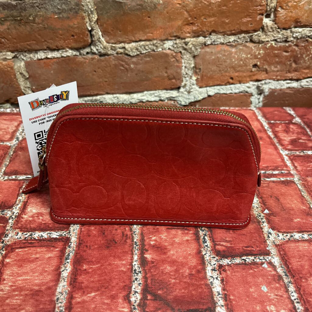 Coach Leather Mini Coin Pouch Red Monogram