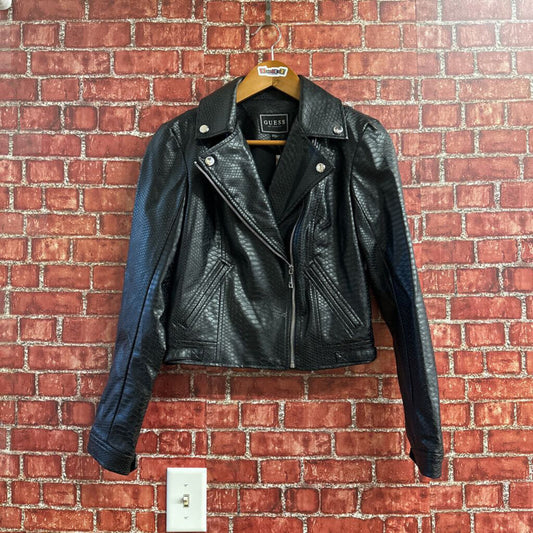 Guess Snake Skin Faux Leather Moto Jacket Black Size S