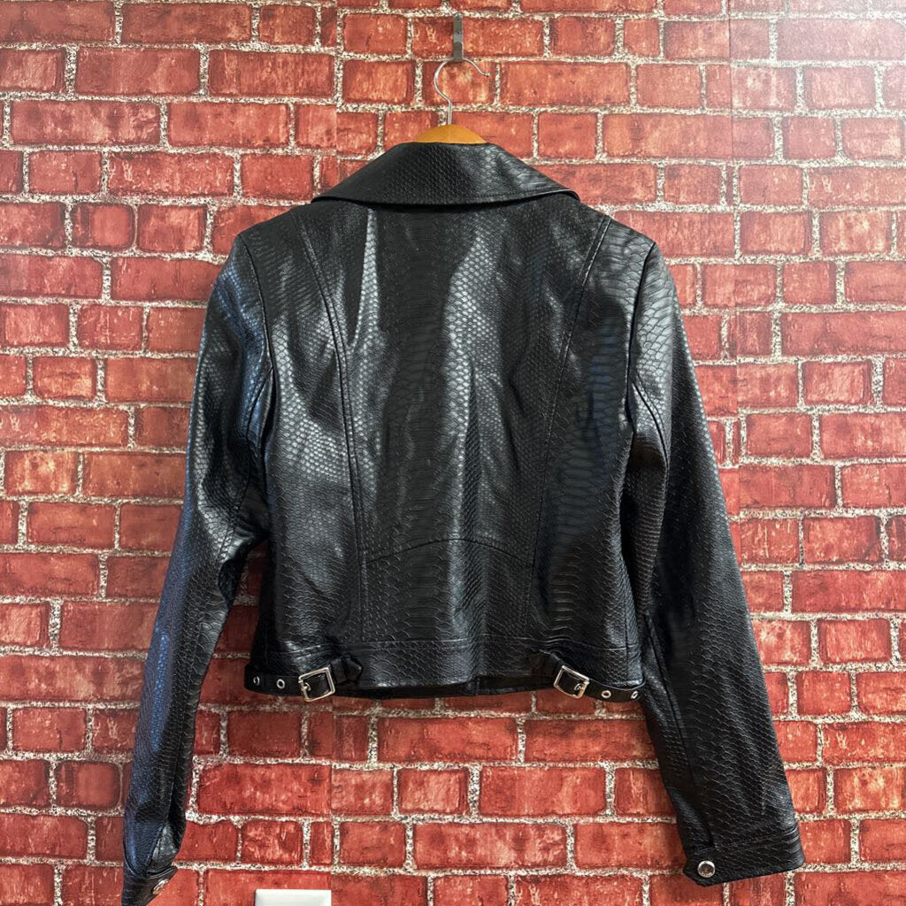 Guess Snake Skin Faux Leather Moto Jacket Black Size S