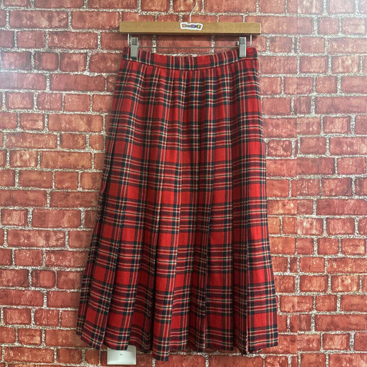 Talbots Wool Plaid Pleated Midi Skirt Red Size 4P