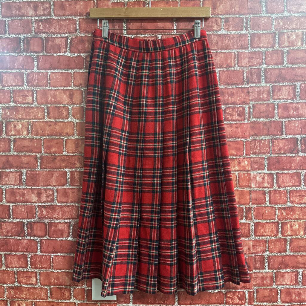 Talbots Wool Plaid Pleated Midi Skirt Red Size 4P