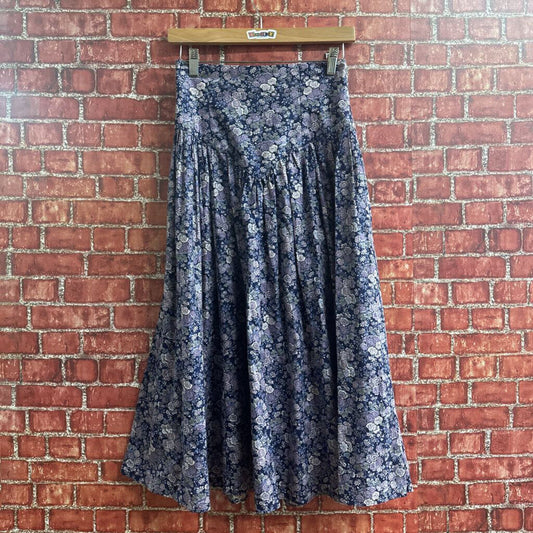 Vintage Gunne Sax Floral Midi Skirt Blue Size S