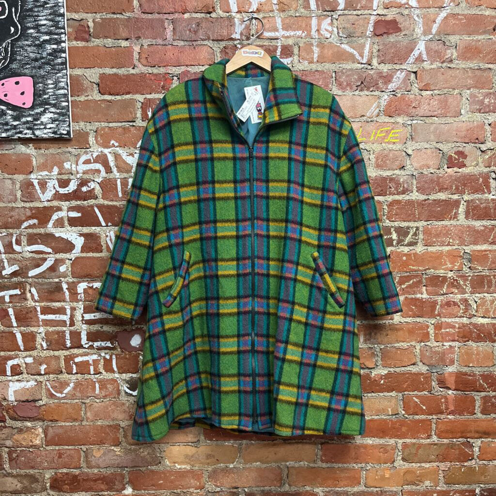 Italian Plaid Wool Coat Size Medium