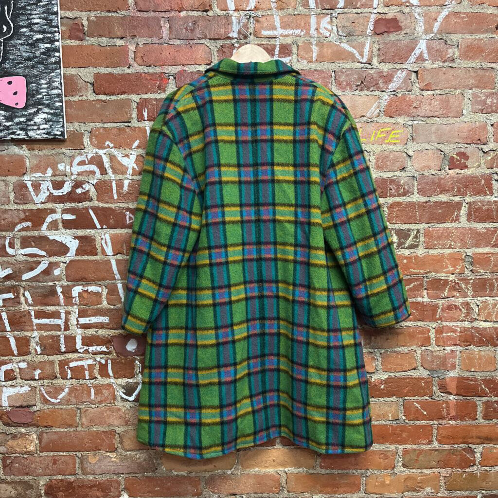 Italian Plaid Wool Coat Size Medium