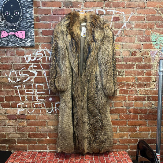 Full Length Raccoon Fur Coat Brown Size Medium