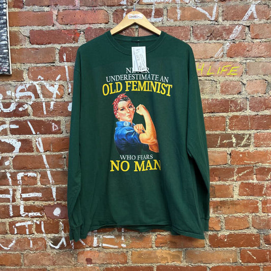 Old Feminist Tee Green Size XL LS