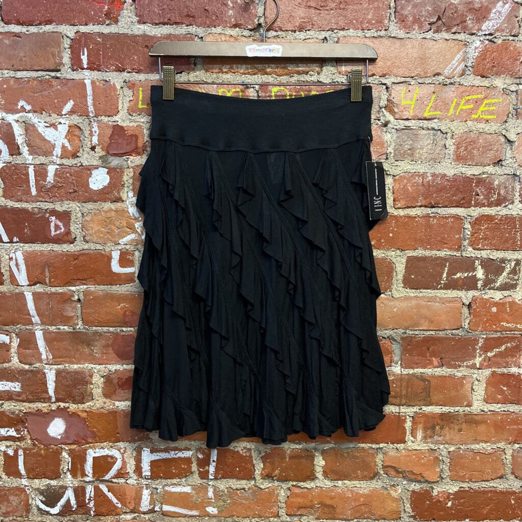 NWT INC Ruffle Midi Skirt Black Size Small