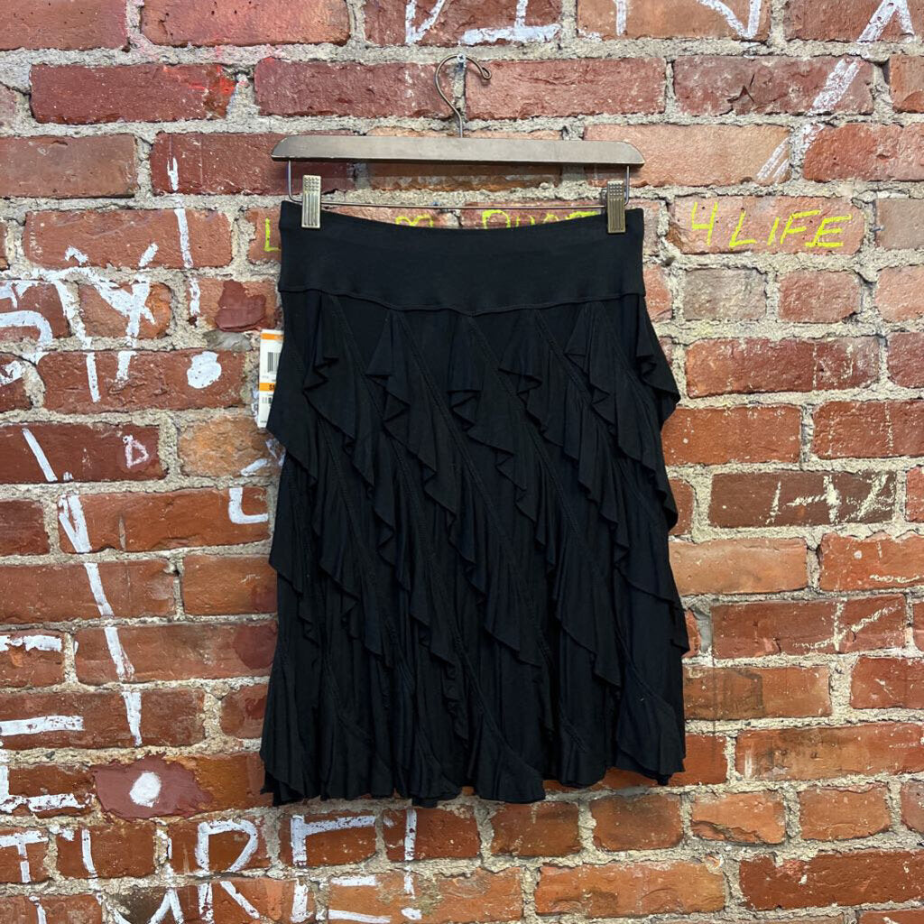 NWT INC Ruffle Midi Skirt Black Size Small