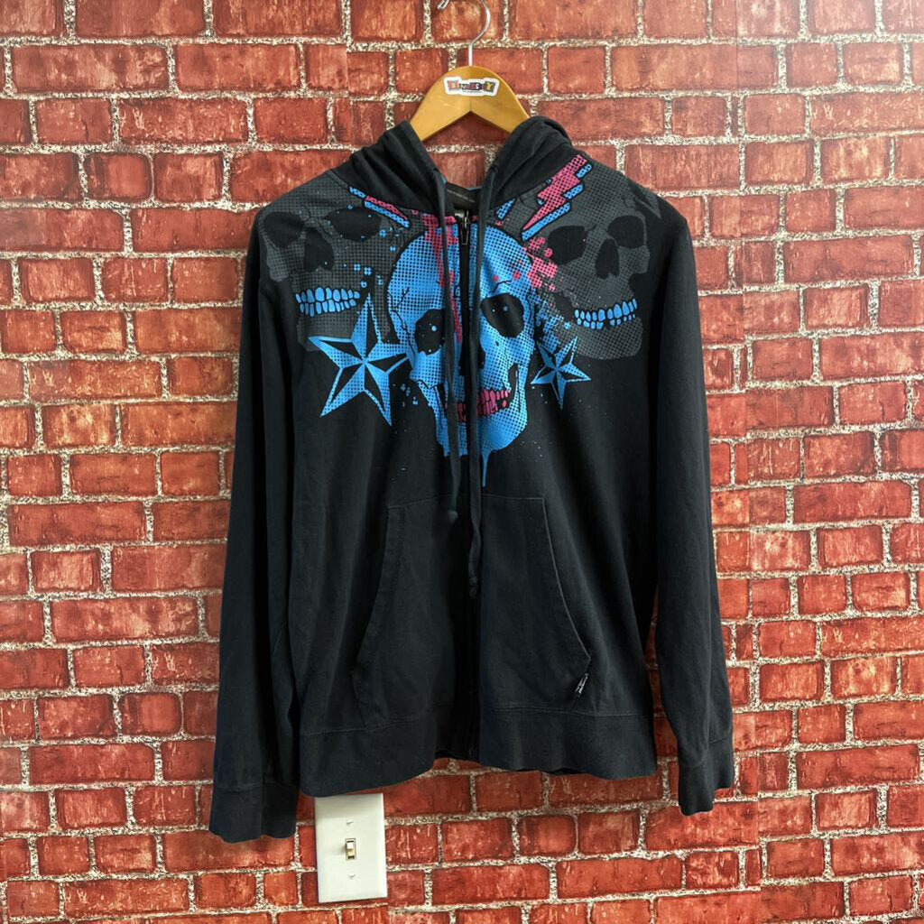 Vintage Y2K Hybrid Skull Full Zip Hoodie Size M