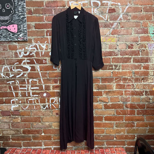 Vtg Anna Sui Designer LS Maxi Dress 70s Size S