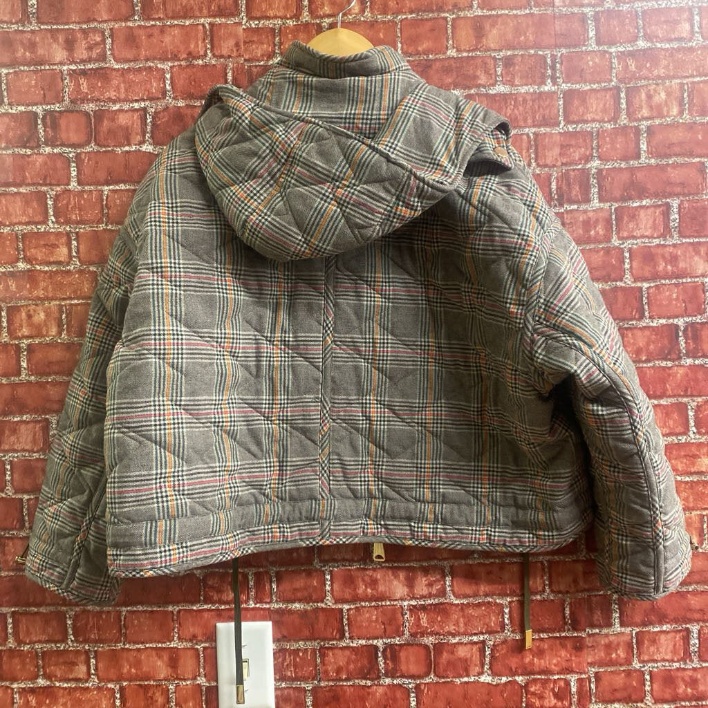 NWT Ramy Brook Plaid Reversible Freya Puffer Grey Size M