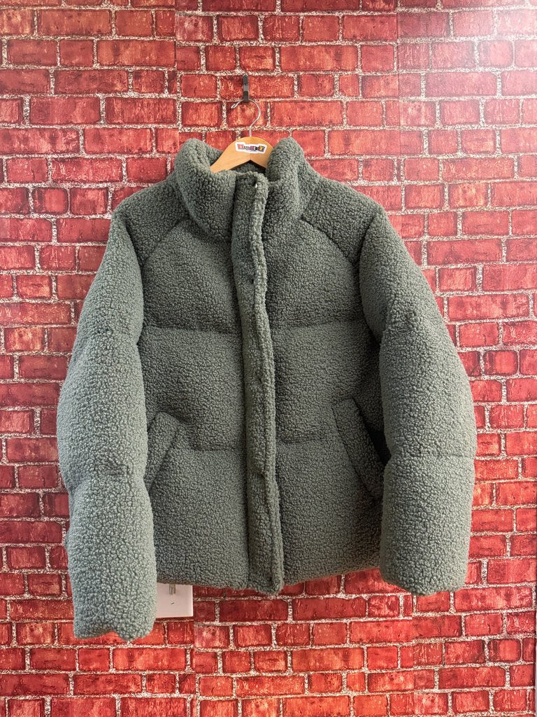 ASOS Fleece Puffer Coat Greeen Size 12