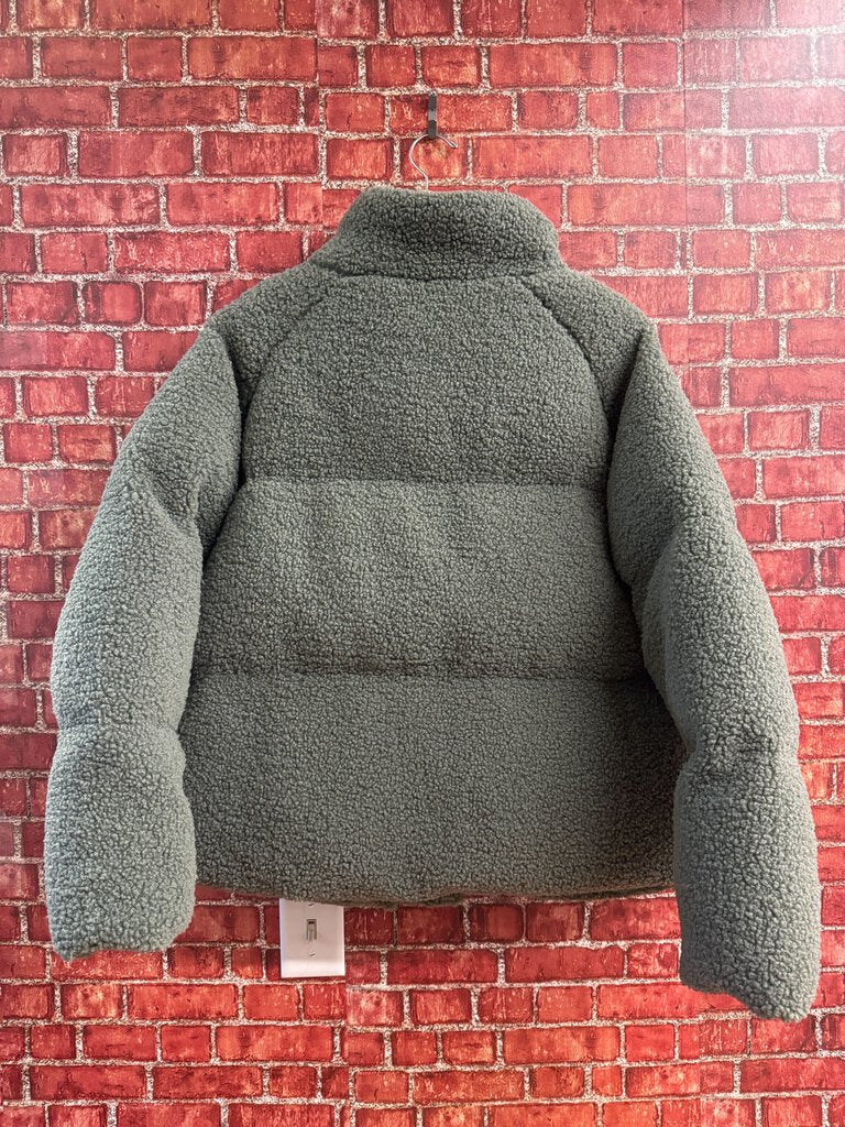 ASOS Fleece Puffer Coat Greeen Size 12