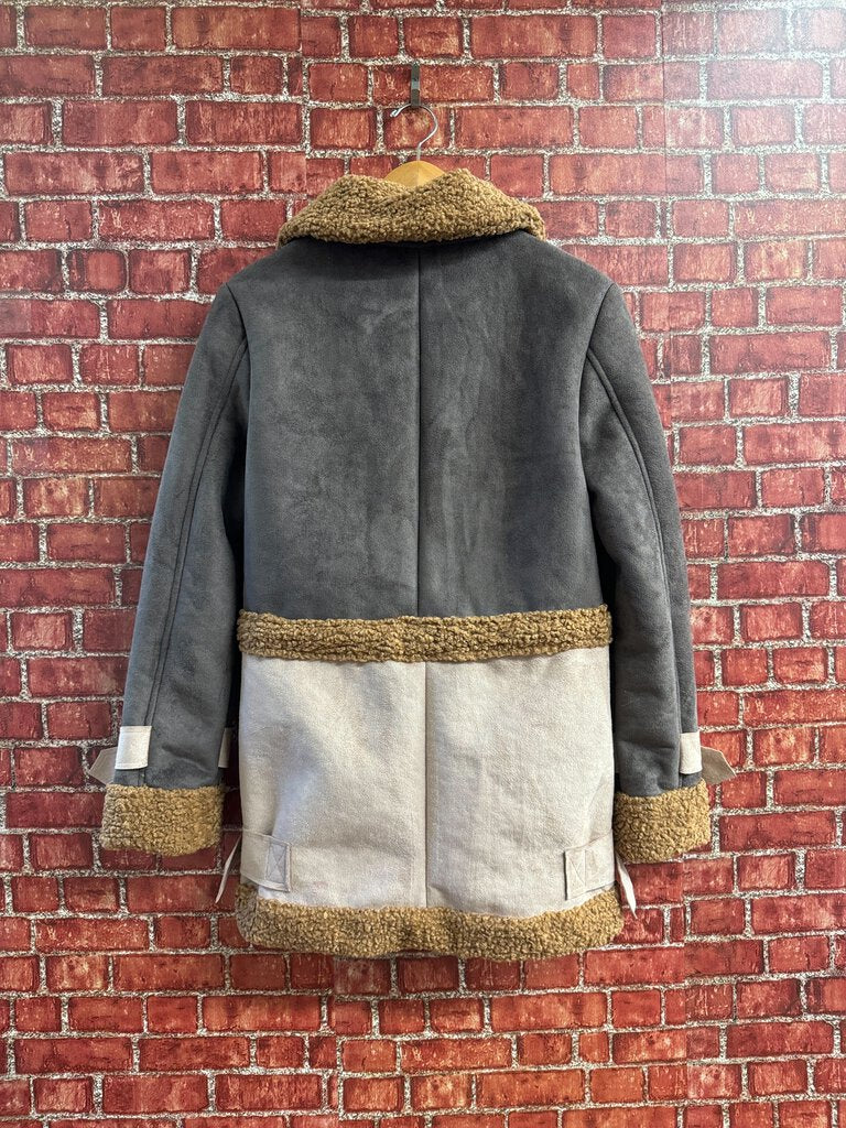 ASOS Fleece Coat Grey/Tan Size 2