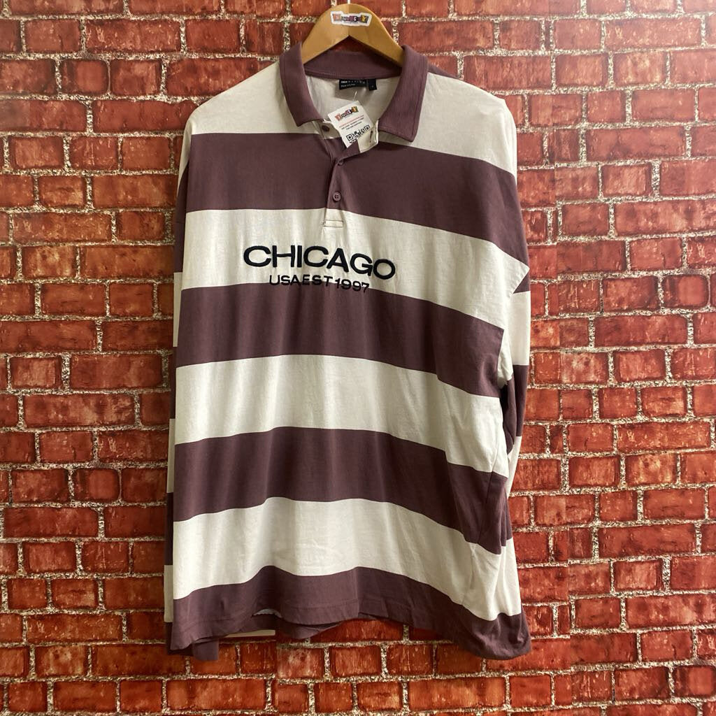 ASOS Design Chicago Usa EST 1997 Striped Polo Size L