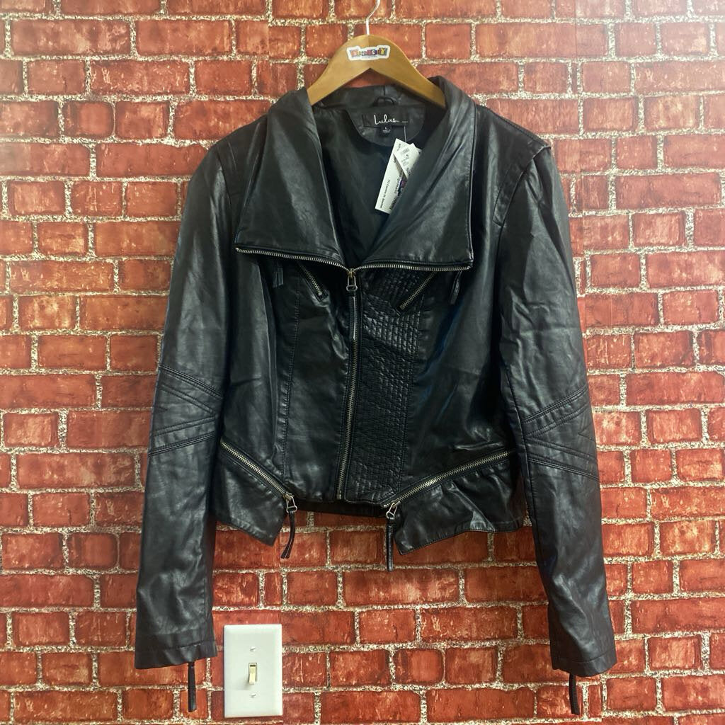 Lulus Pleather Cropped Jacket Black Size Large