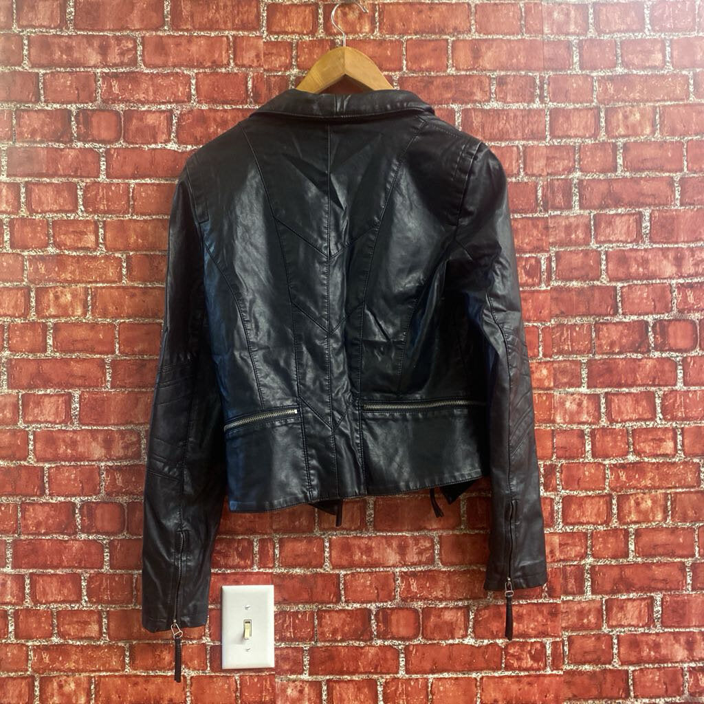 Lulus Pleather Cropped Jacket Black Size Large