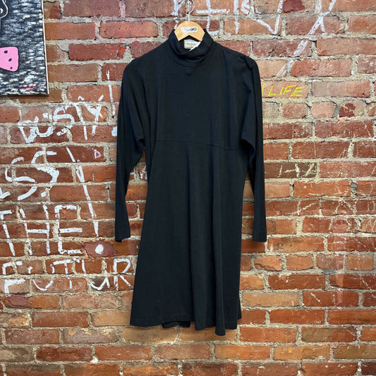 Vtg inukai Turtleneck Maxi Dress Black 12.5