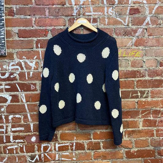 J.Crew Always Polka Dot Cropped Sweater Ble/Wht M