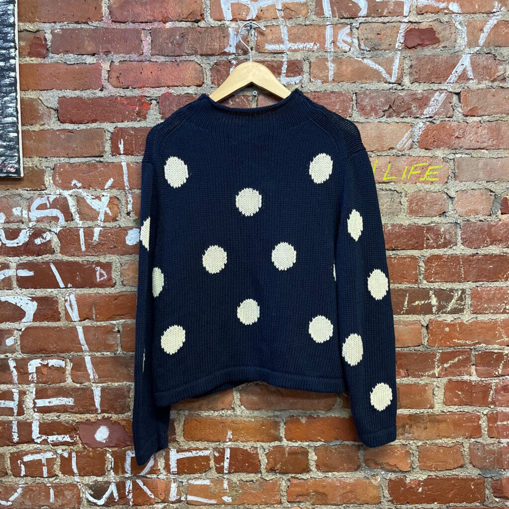 J.Crew Always Polka Dot Cropped Sweater Ble/Wht M