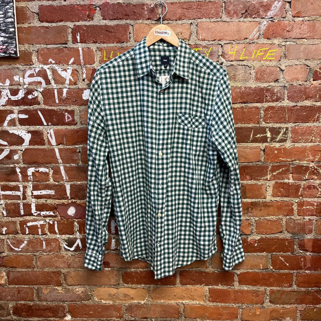 Gap Checkered Button Down Grn/Wht M