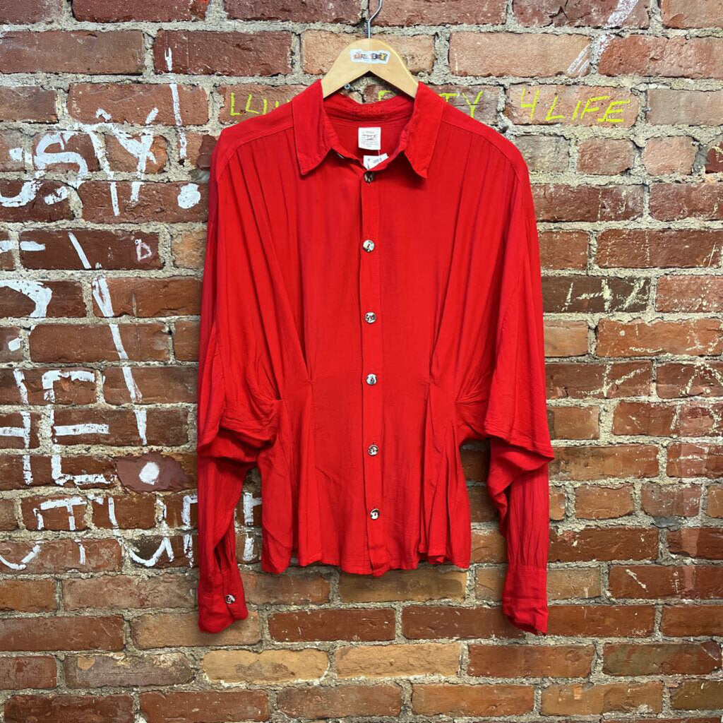 Ghost Sheer Button Down Top Size S Red