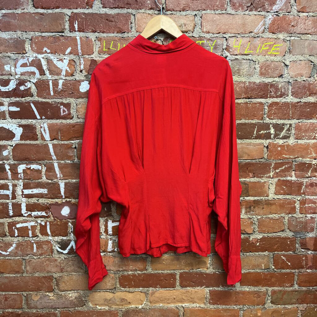 Ghost Sheer Button Down Top Size S Red