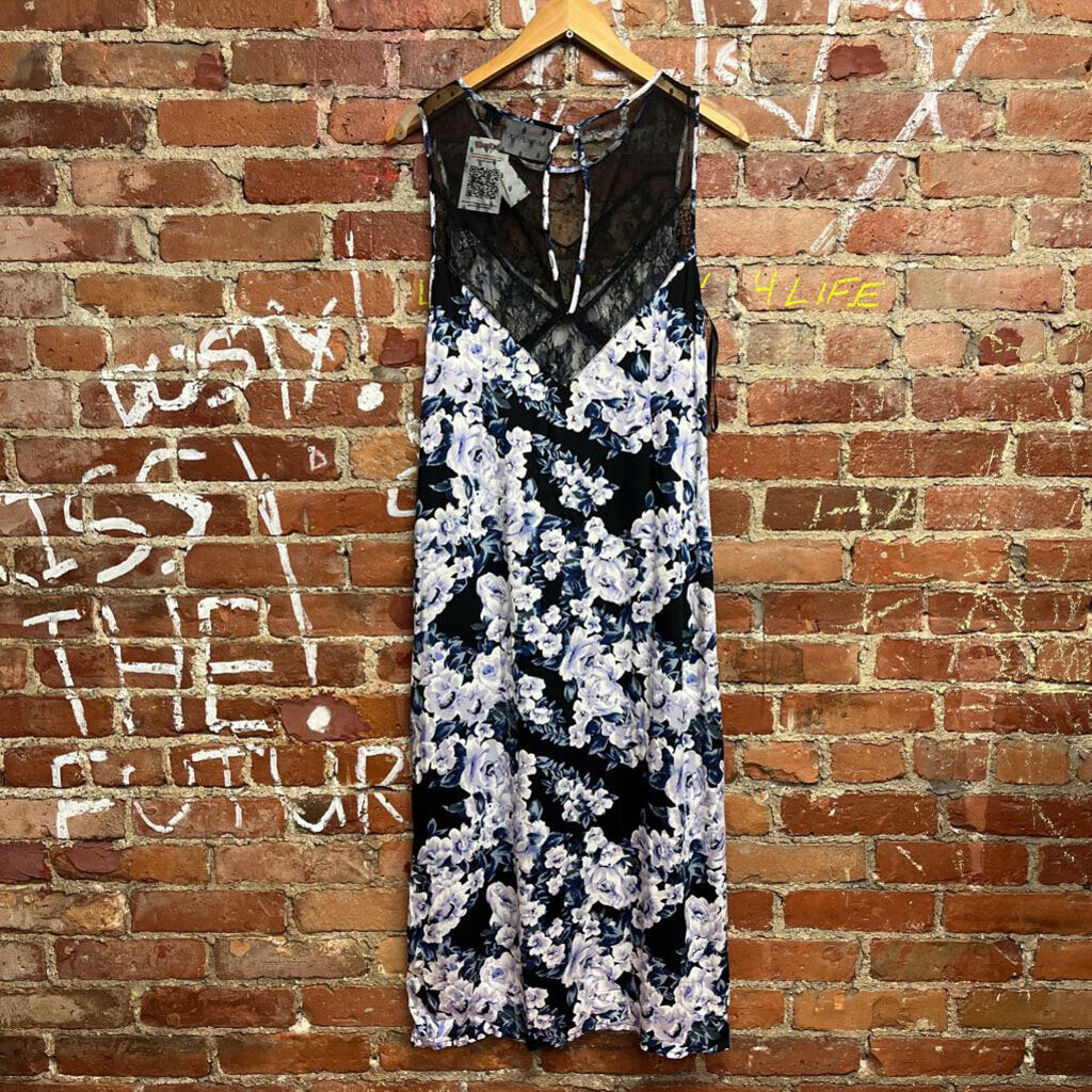 MinkPink Lace Slip Dress Blue Floral Size Medium