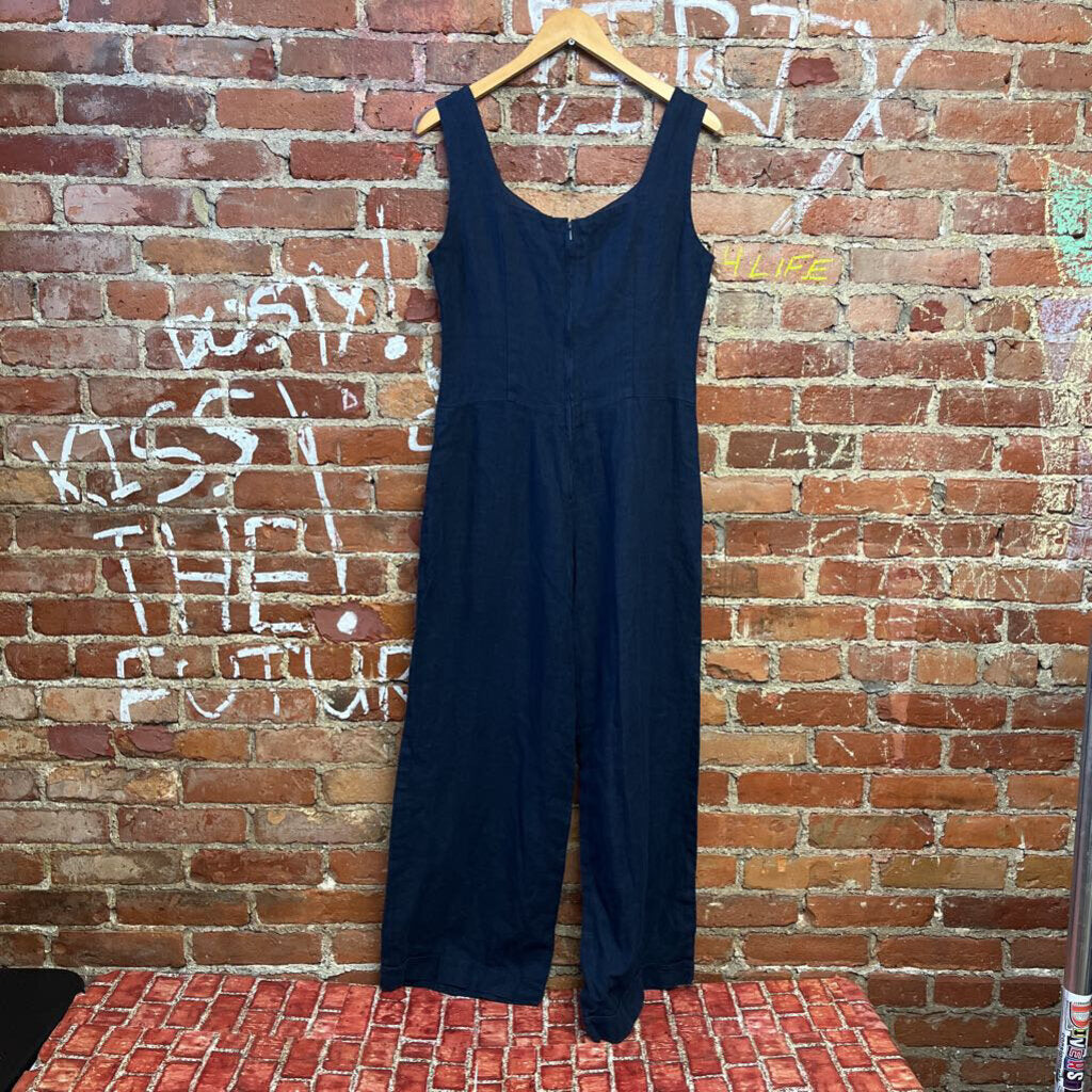 Claudia Vollmer Blue Linen Jumpsuit Size Large