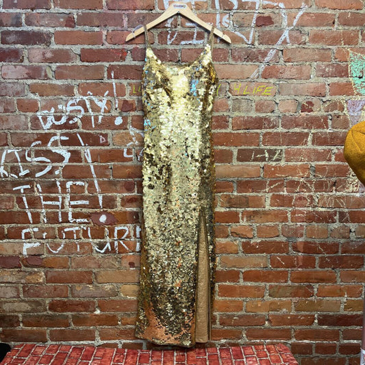 Vintage AJ Bari Sequin Maxi Dress Gold Size 8