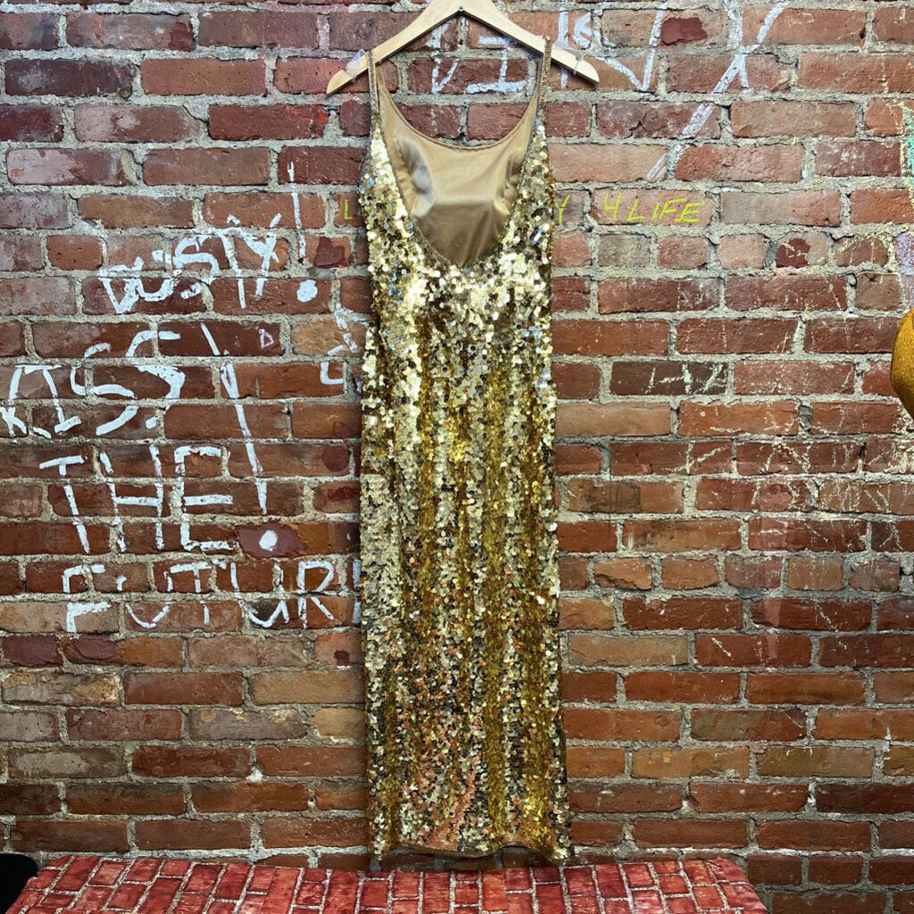 Vintage AJ Bari Sequin Maxi Dress Gold Size 8