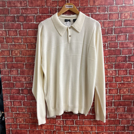 Vintage Van Heusen Knit Long Sleeve Polo Off White Size XL