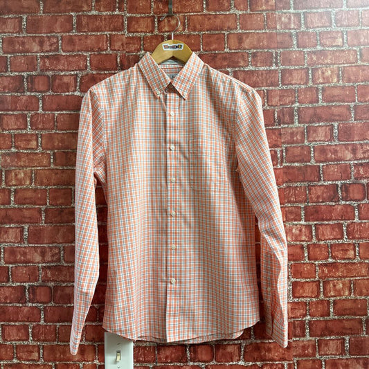 LL Bean Plaid Slim Fit Button Down Peach Size S