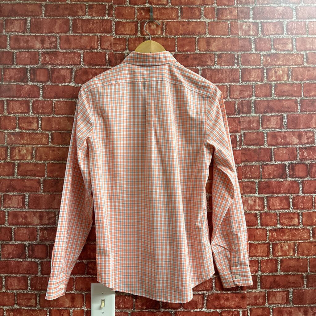 LL Bean Plaid Slim Fit Button Down Peach Size S