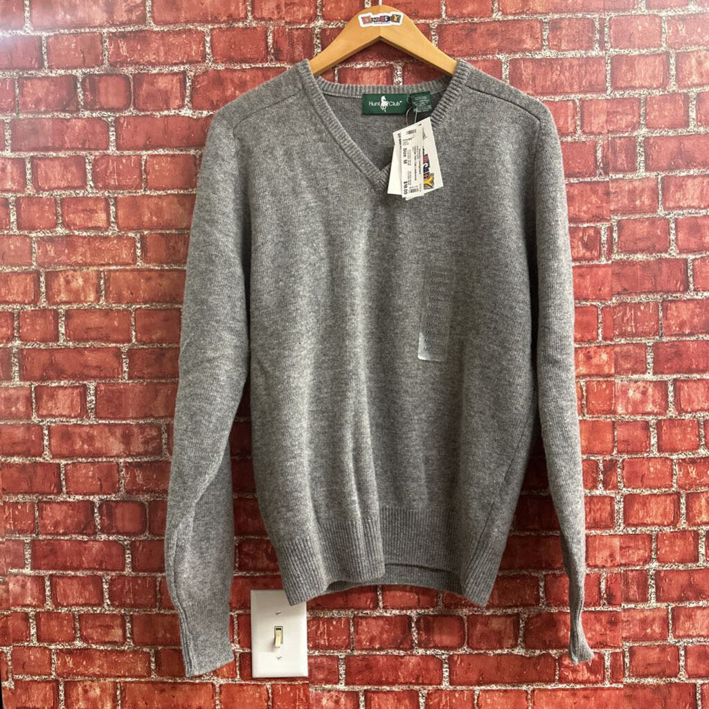 Vintage Hunt Club Lambswool V Neck Sweater Grey Size M