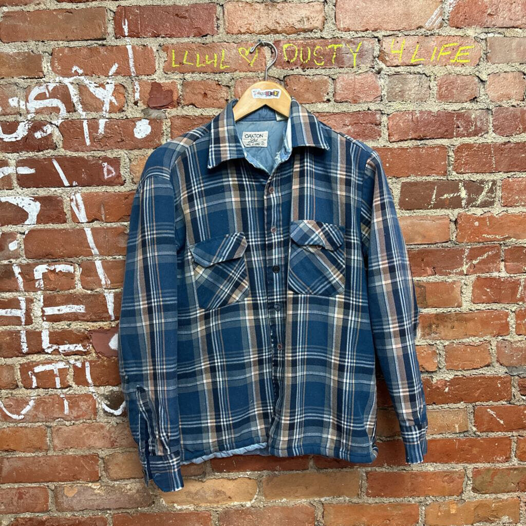 Vintage 90s Oakton Plaid Quilt Lined Flannel Blue Size M