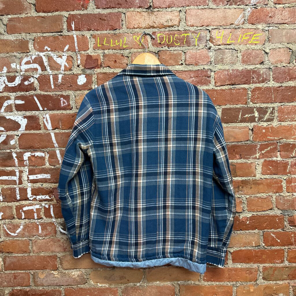 Vintage 90s Oakton Plaid Quilt Lined Flannel Blue Size M