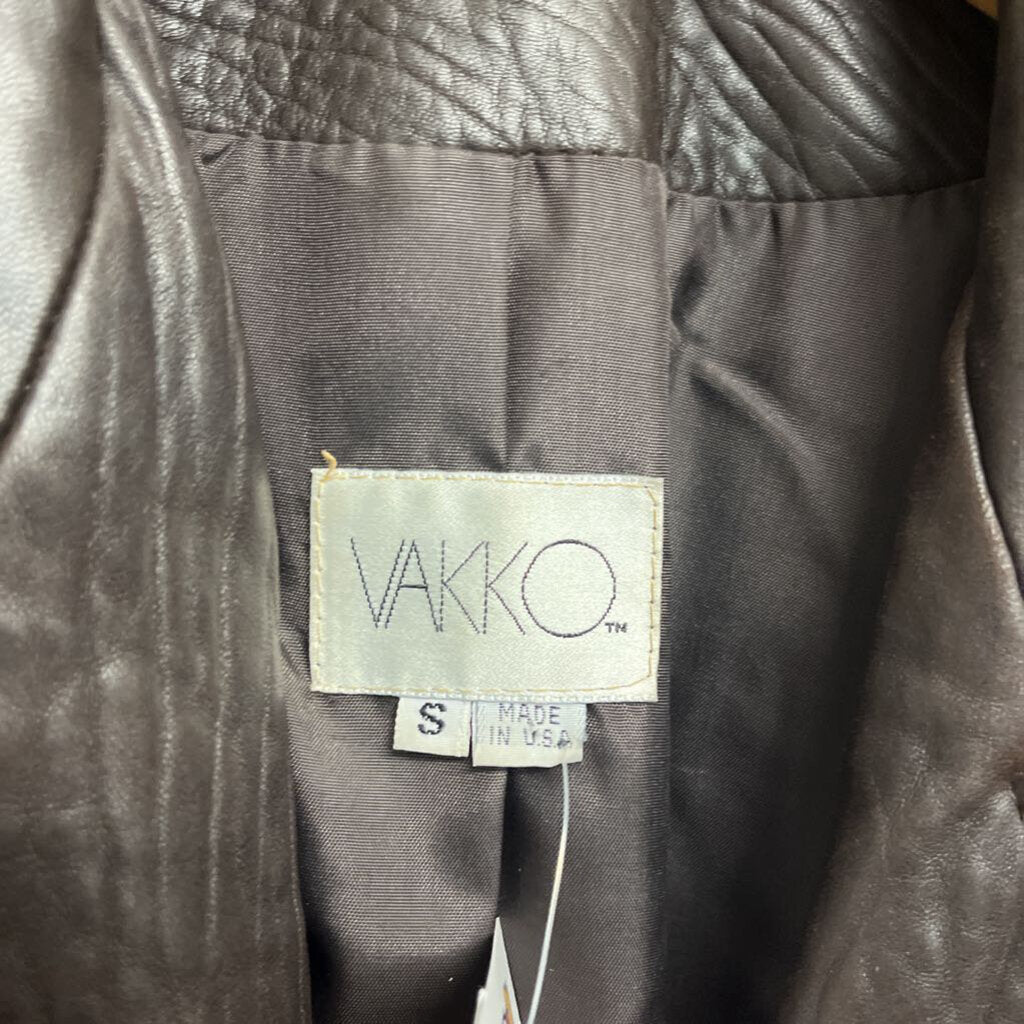 Vakko Heavy Duty Leather Trench Coat Brown Size S