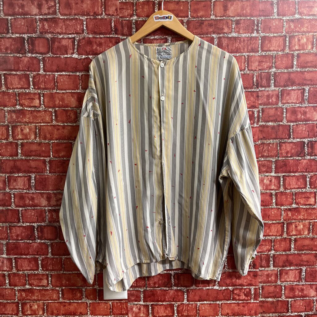 Vintage East Wind Code Striped Button Down Top Beige Size M