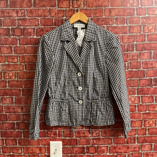 Luca Di Firenze Gingham Plaid Polyester Blazer White Black Size M