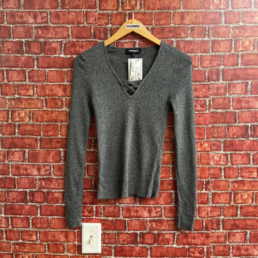 Express Long Sleeve Knit Top Grey Size Small