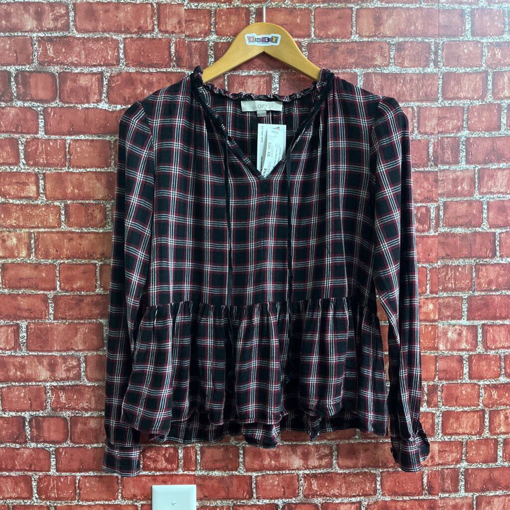 Loft Long Sleeve Plaid Top Red Size XS