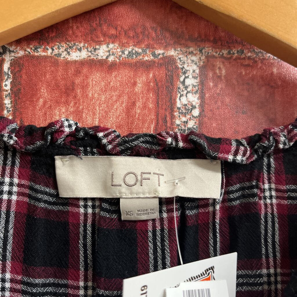 Loft Long Sleeve Plaid Top Red Size XS