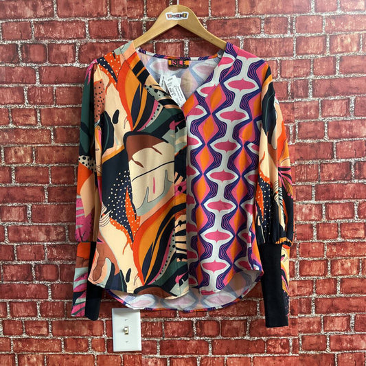 Isle Abstract Button Up Top Multi Color Size S