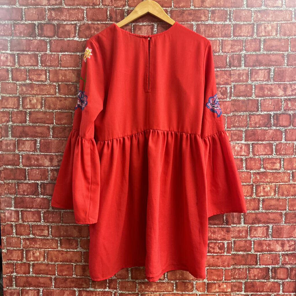 Asos Floral Embroidered Dress Red Size 6