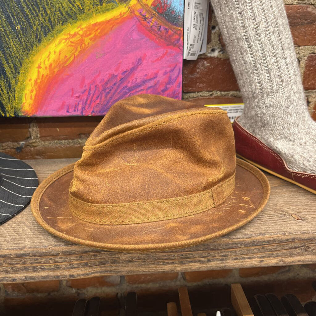 Ashbury Soho Leather Fedora Hat Size M/L